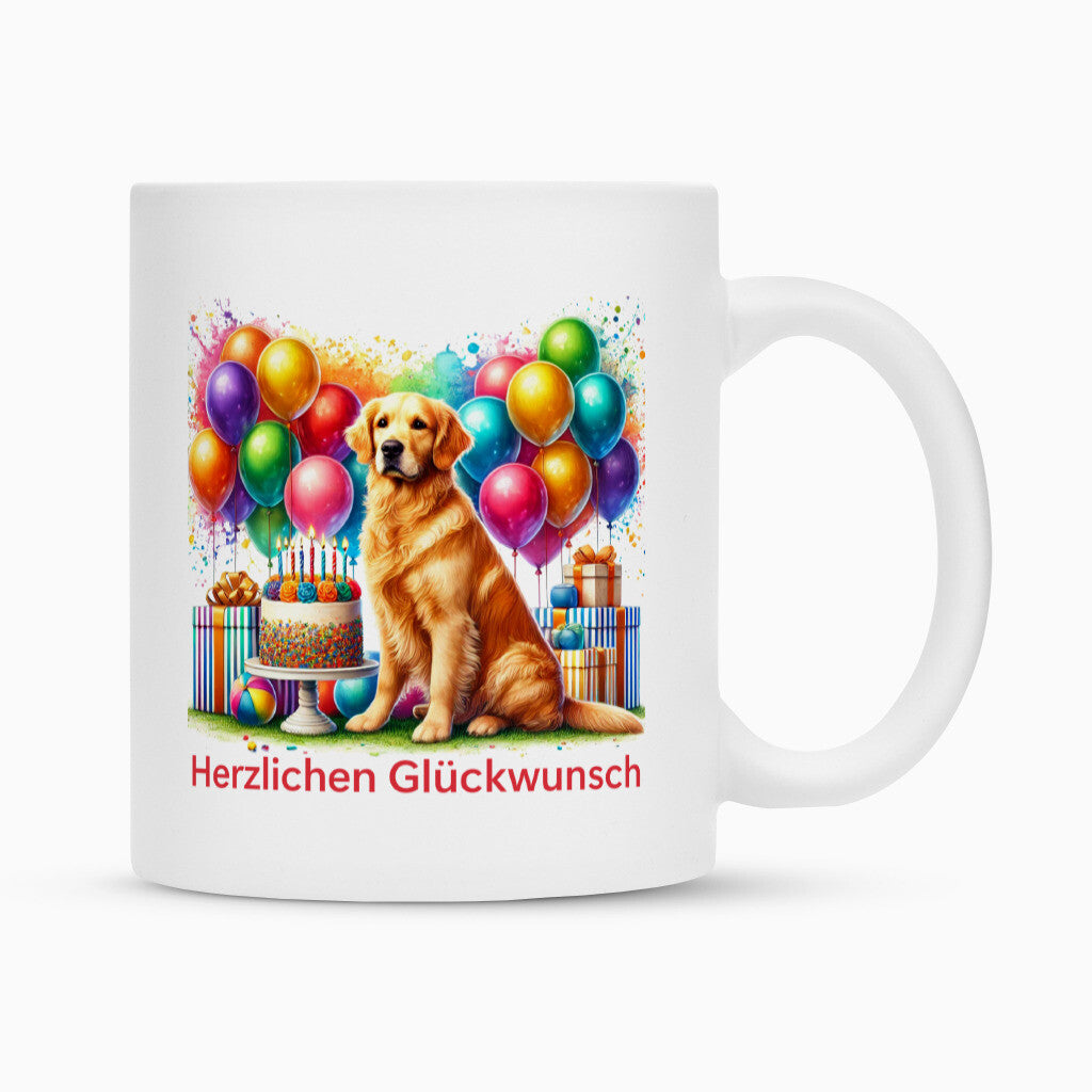 Tasse "Golden Retriever - Glückwunsch" Weiß – hunde-shirt.de