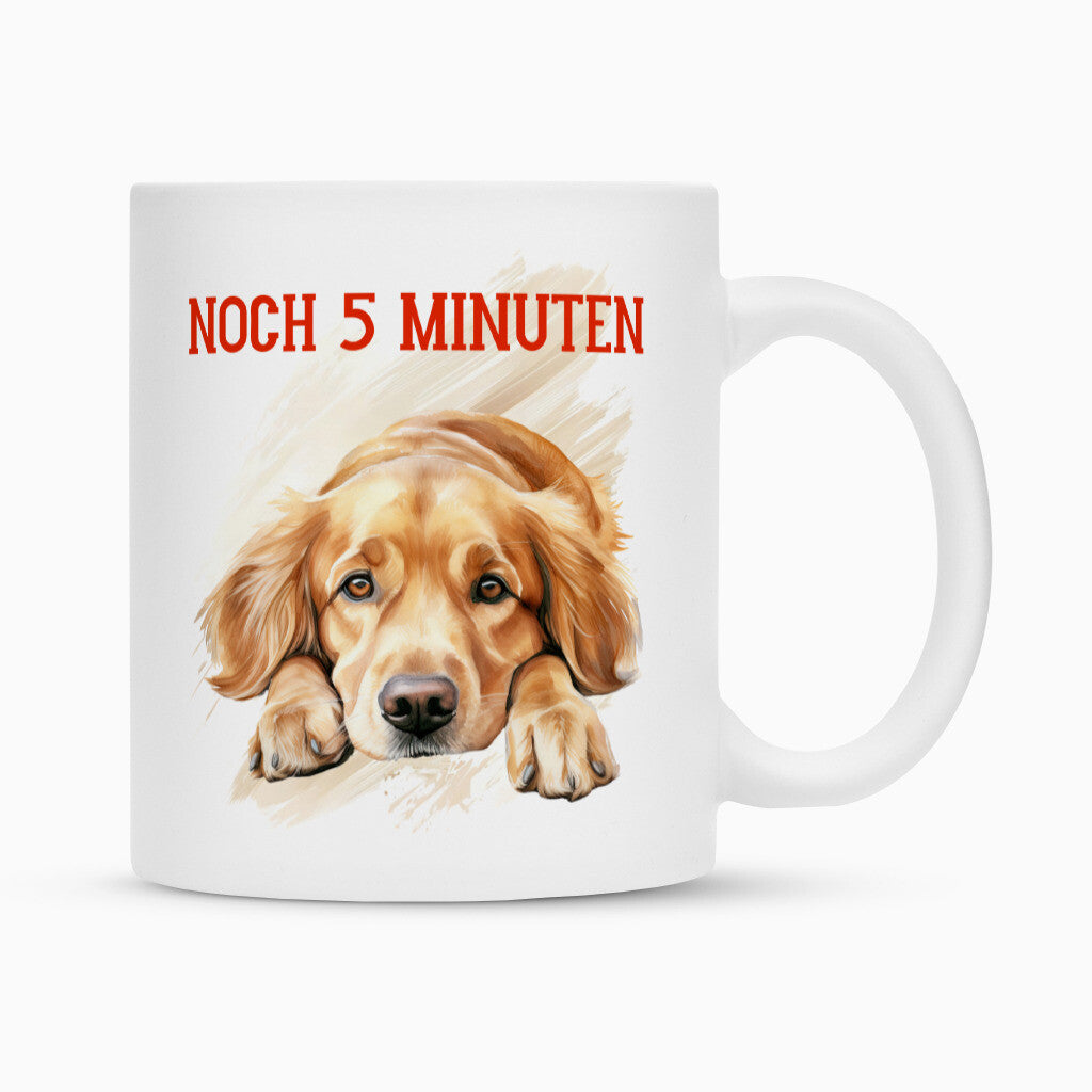 Tasse "Golden Retriever - Noch 5 Minuten" Weiß – hunde-shirt.de