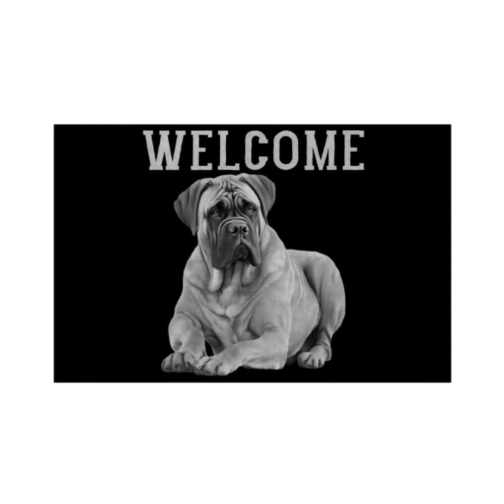Fußmatte "Bullmastiff - WELCOME II" Weiß – hunde-shirt.de