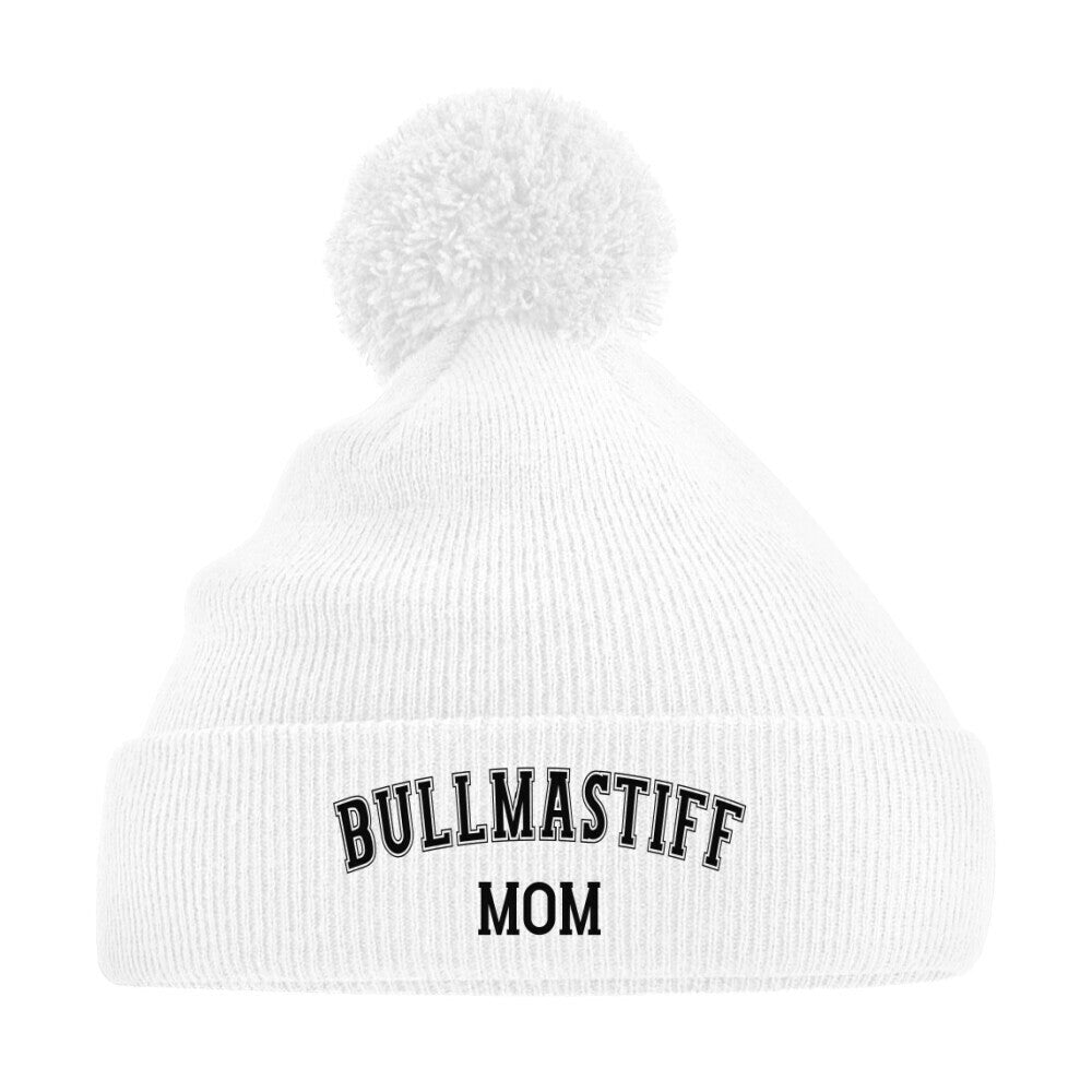 Bommelmütze "Bullmastiff - MOM" Weiß – hunde-shirt.de