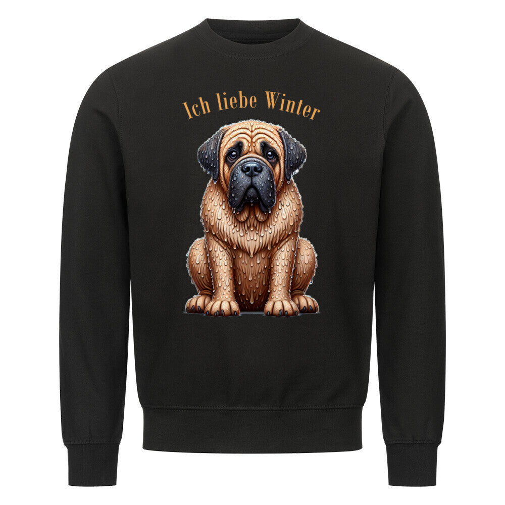 Premium Sweatshirt "English Mastiff - Ich liebe Winter" Schwarz – hunde-shirt.de