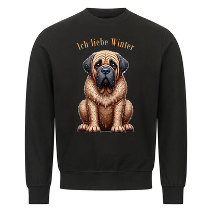 Premium Sweatshirt "English Mastiff - Ich liebe Winter" Schwarz – hunde-shirt.de