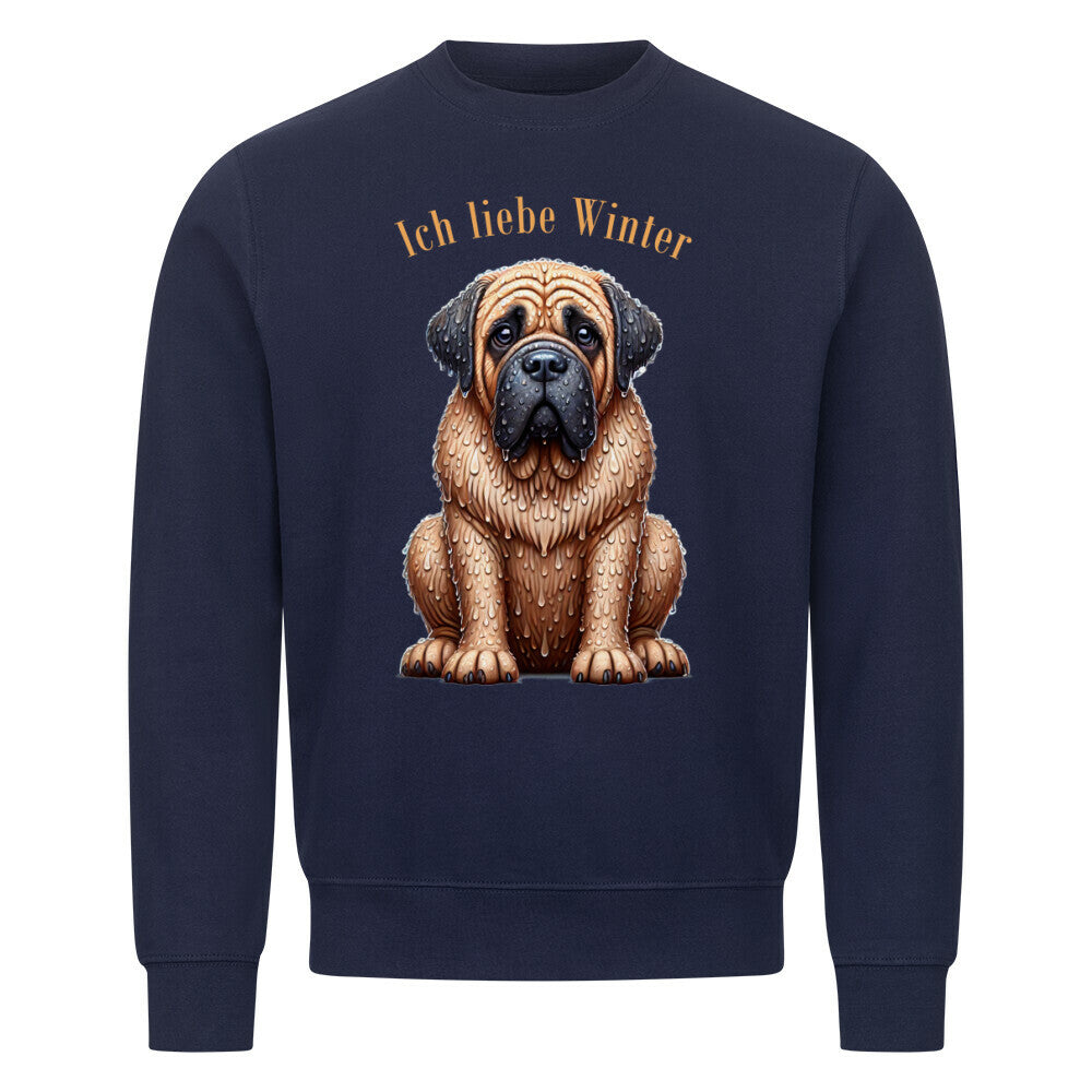 Premium Sweatshirt "English Mastiff - Ich liebe Winter" Navy Blue – hunde-shirt.de