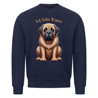 Premium Sweatshirt "English Mastiff - Ich liebe Winter" Navy Blue – hunde-shirt.de