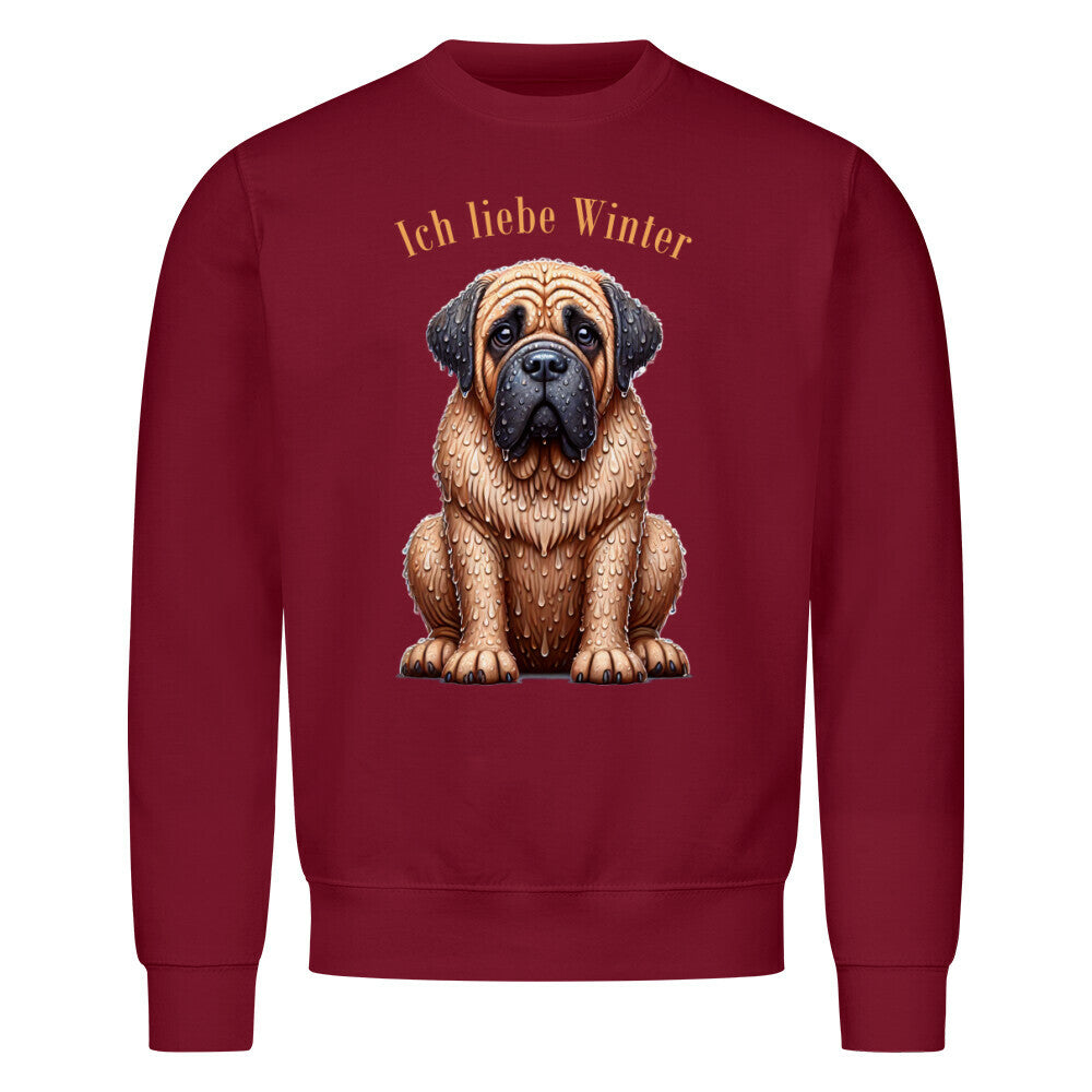 Premium Sweatshirt "English Mastiff - Ich liebe Winter" Burgunder – hunde-shirt.de
