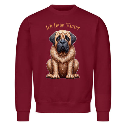 Premium Sweatshirt "English Mastiff - Ich liebe Winter" Burgunder – hunde-shirt.de