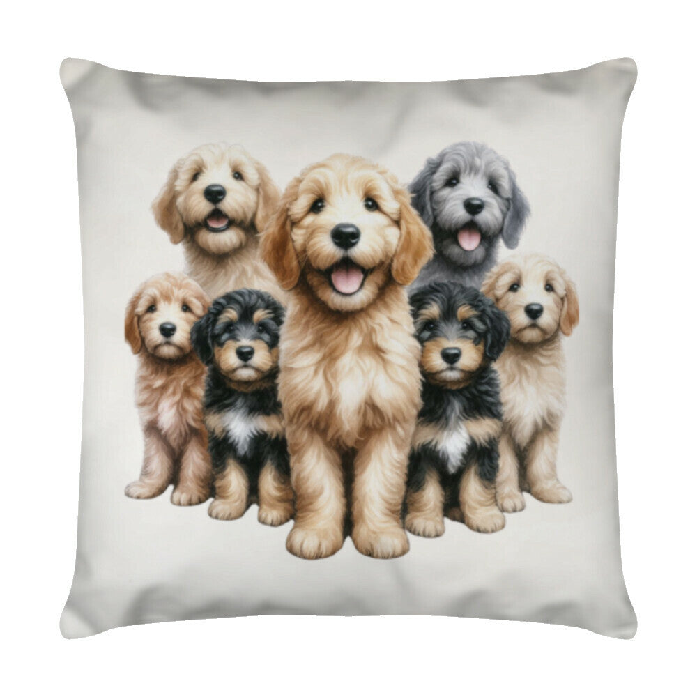 Kissen "Golden Doodle - Family" Weiß – hunde-shirt.de