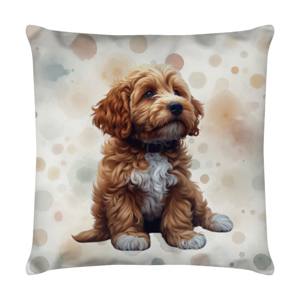 Kissen "Golden Doodle - Puppy" Weiß – hunde-shirt.de