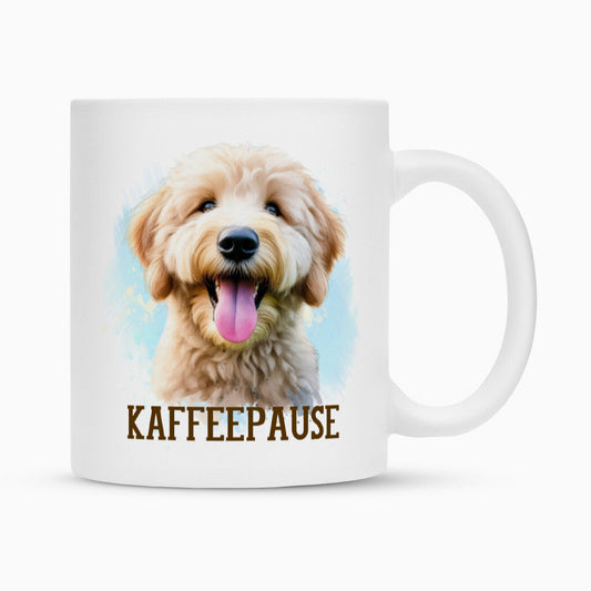 Tasse "Golden Doodle - Kaffeepause" Weiß – hunde-shirt.de