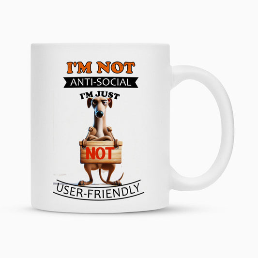 Tasse "Greyhound - Anti-Social" Weiß – hunde-shirt.de