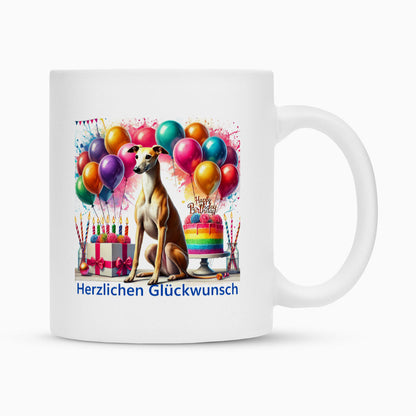 Tasse "Greyhound - Herzlichen Glückwunsch" Weiß – hunde-shirt.de