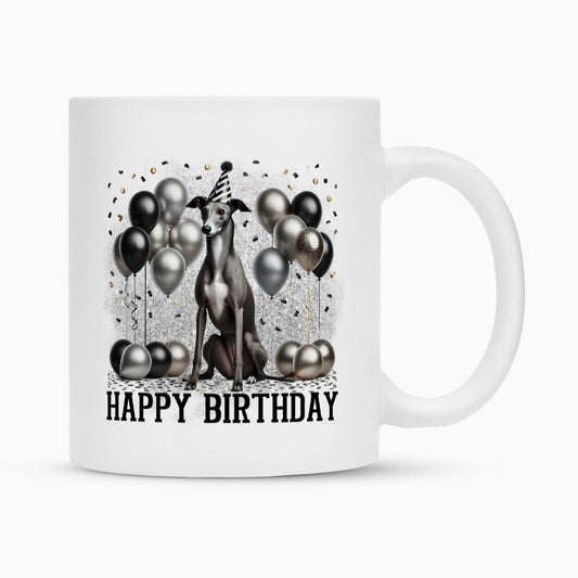 Tasse "Greyhound - Happy Birthday" Weiß – hunde-shirt.de