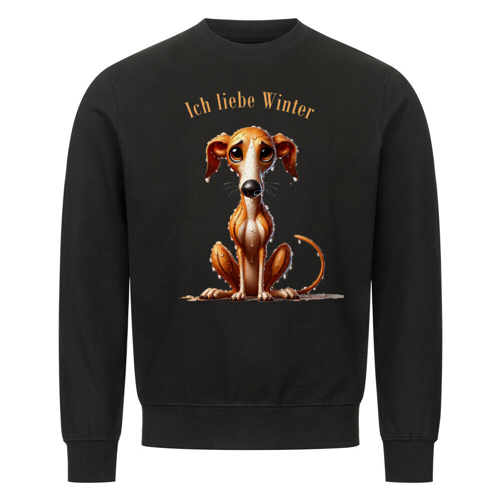 Premium Sweatshirt "Greyhound - Ich liebe Winter" Schwarz – hunde-shirt.de