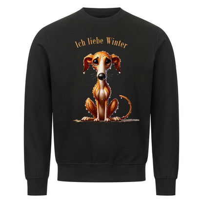 Premium Sweatshirt "Greyhound - Ich liebe Winter" Schwarz – hunde-shirt.de