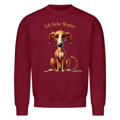 Premium Sweatshirt "Greyhound - Ich liebe Winter" Burgunder – hunde-shirt.de