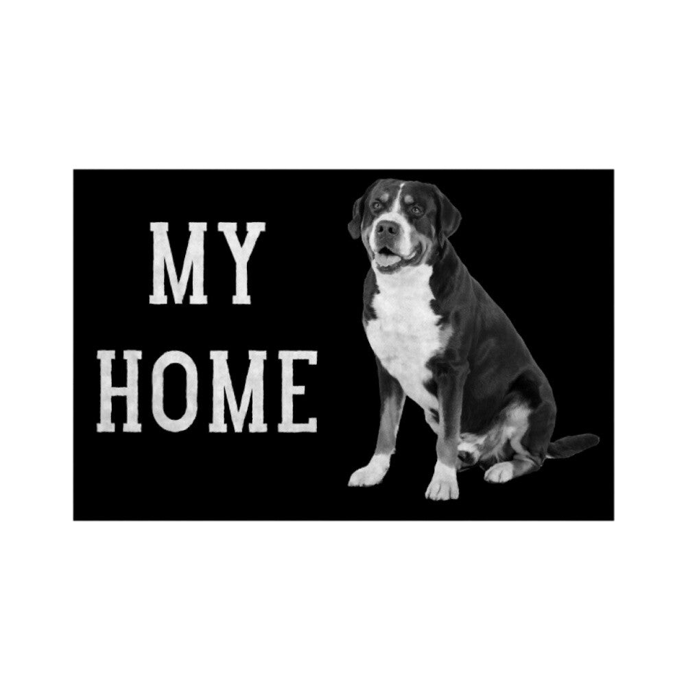 Fußmatte "Großer Schweizer Sennenhund - MY HOME" Weiß – hunde-shirt.de