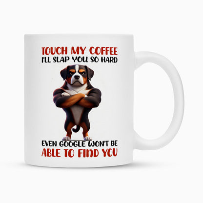 Tasse "Großer Schweizer - Touch my Coffee..." Weiß – hunde-shirt.de