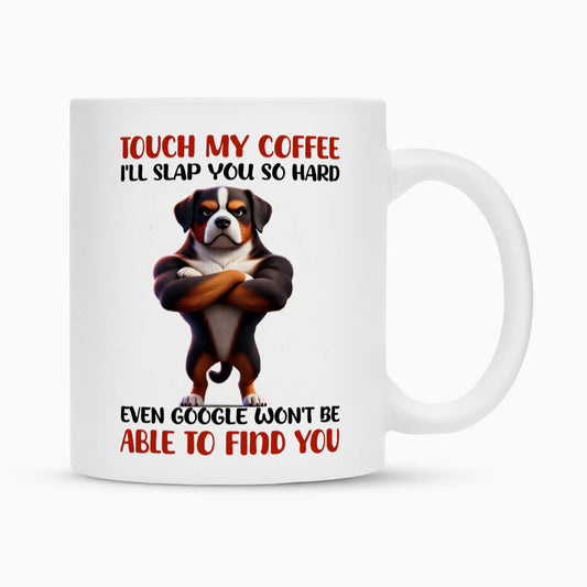 Tasse "Großer Schweizer - Touch my Coffee..." Weiß – hunde-shirt.de