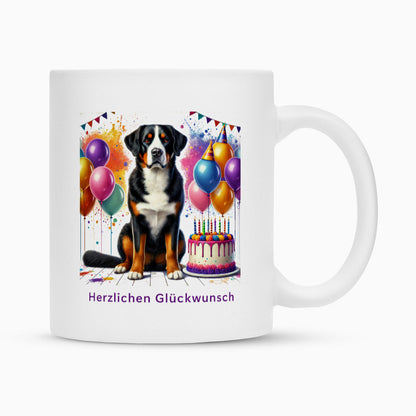 Tasse "Großer Schweizer Sennenhund - Glückwunsch" Weiß – hunde-shirt.de
