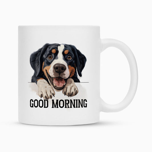 Tasse "Großer Schweizer Sennenhund - Good Morning" Weiß – hunde-shirt.de