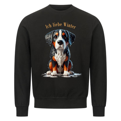 Premium Sweatshirt "Großer Schweizer - Ich liebe Winter" Schwarz – hunde-shirt.de