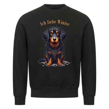 Premium Sweatshirt "Hovawart - Ich liebe Winter" Schwarz – hunde-shirt.de