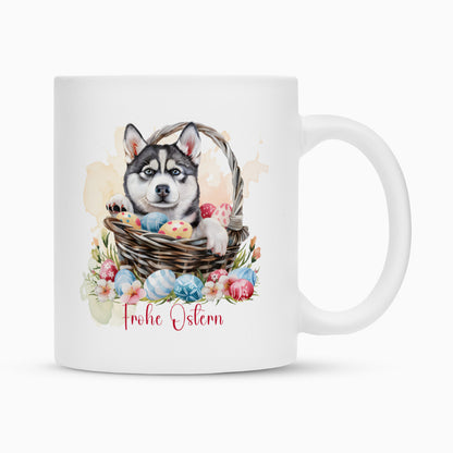 Tasse "Husky - Frohe Ostern" Weiß – hunde-shirt.de