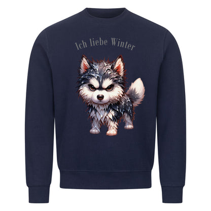 Premium Sweatshirt "Husky - Ich liebe Winter" Navy Blue – hunde-shirt.de