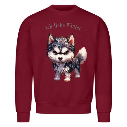 Premium Sweatshirt "Husky - Ich liebe Winter" Burgunder – hunde-shirt.de