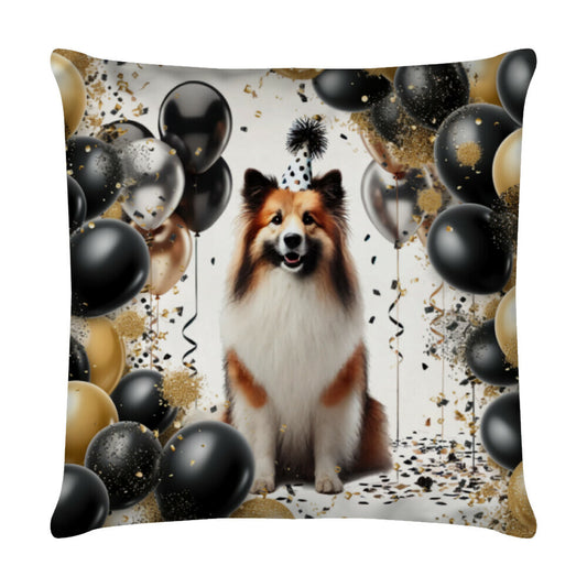 Kissen "Icelandic Sheepdog - Geburtstag" Weiß – hunde-shirt.de