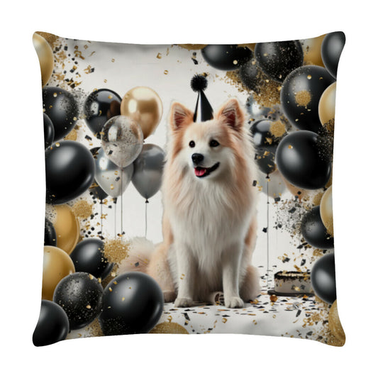 Kissen "Icelandic Sheepdog - Geburtstag II" Weiß – hunde-shirt.de