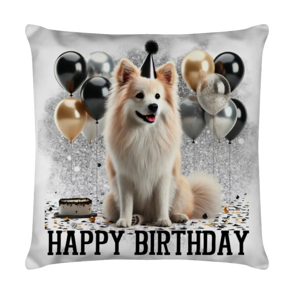 Kissen "Icelandic Sheepdog - Happy Birthday" Weiß – hunde-shirt.de