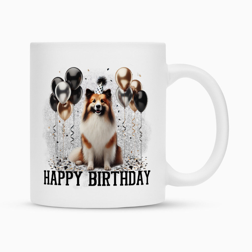 Tasse "Icelandic Sheepdog - Happy Birthday" Weiß – hunde-shirt.de