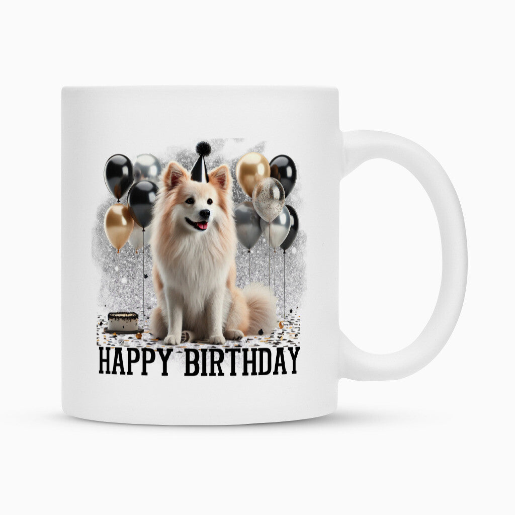 Tasse "Icelandic Sheepdog - Happy Birthday II" Weiß – hunde-shirt.de