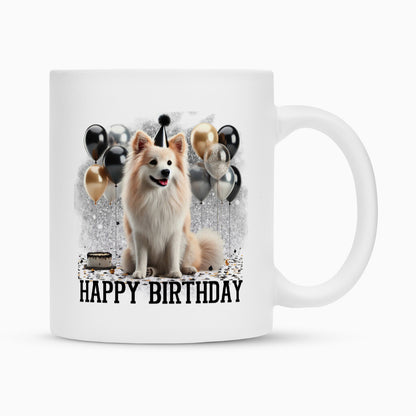 Tasse "Icelandic Sheepdog - Happy Birthday II" Weiß – hunde-shirt.de