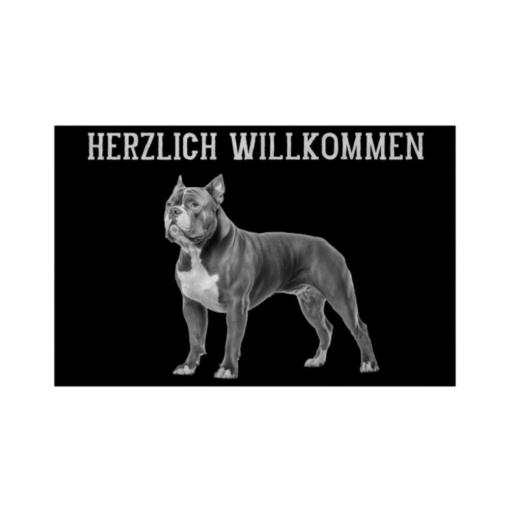 Fußmatte "American Bully XL / XXL - Herzlich Willkommen" Weiß – hunde-shirt.de