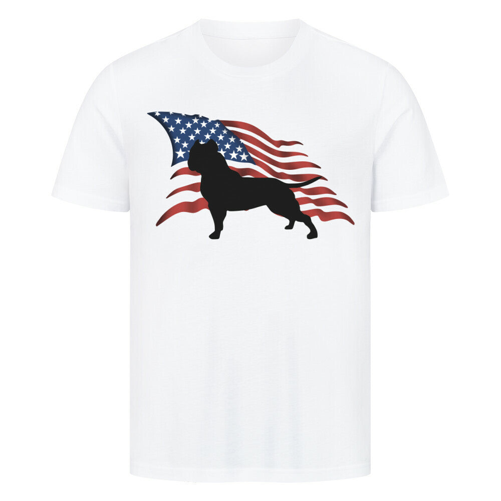 Premium T-Shirt "American Bully XL / XXL - Flag" Weiß – hunde-shirt.de