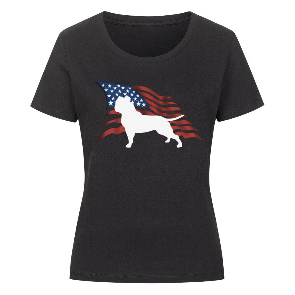 Premium Organic Damen-Shirt "American Bully - Flag" Schwarz – hunde-shirt.de