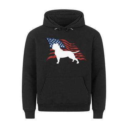 Premium Hoodie "American Bully XL / XXL - Flag" Schwarz – hunde-shirt.de