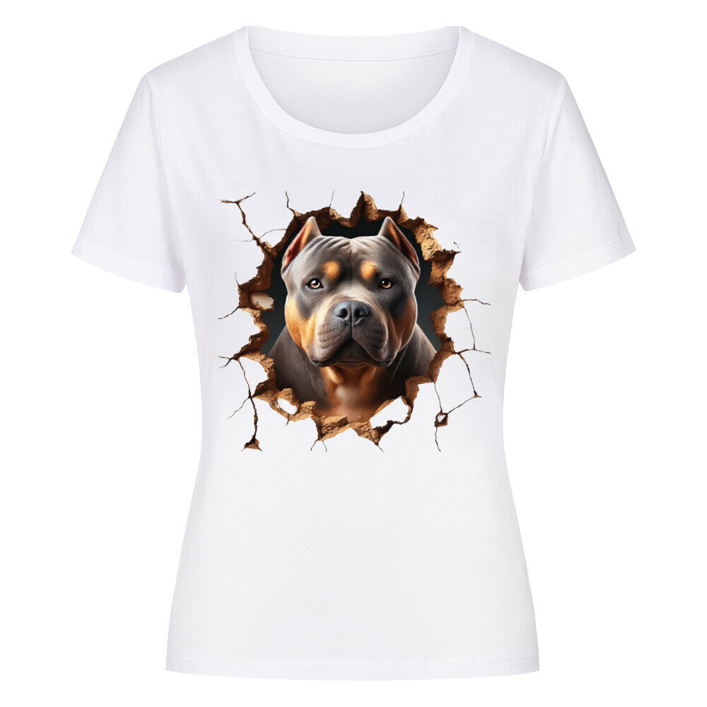 Premium Organic Damen-Shirt "American Bully - Look" Weiß – hunde-shirt.de