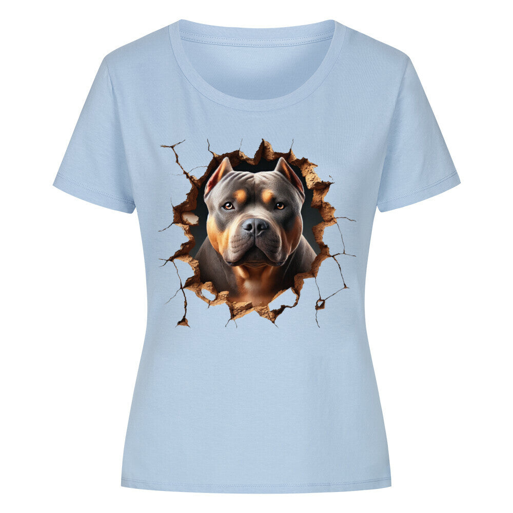 Premium Organic Damen-Shirt "American Bully - Look" Sky Blue – hunde-shirt.de