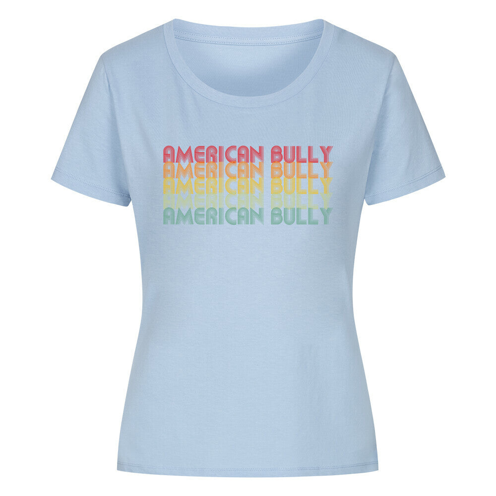 Premium Organic Damen-Shirt "American Bully - RETRO" Sky Blue – hunde-shirt.de