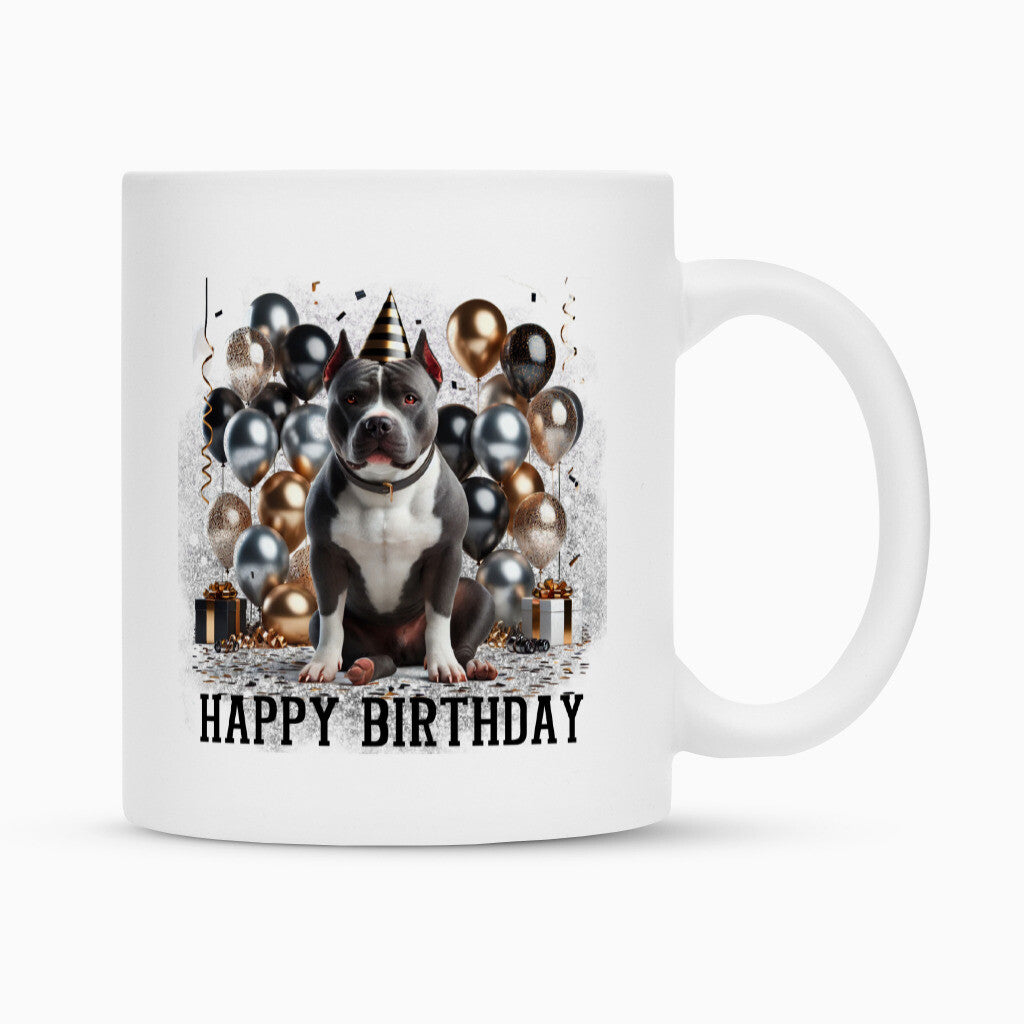 Tasse "American Bully XL - Happy Birthday" Weiß – hunde-shirt.de