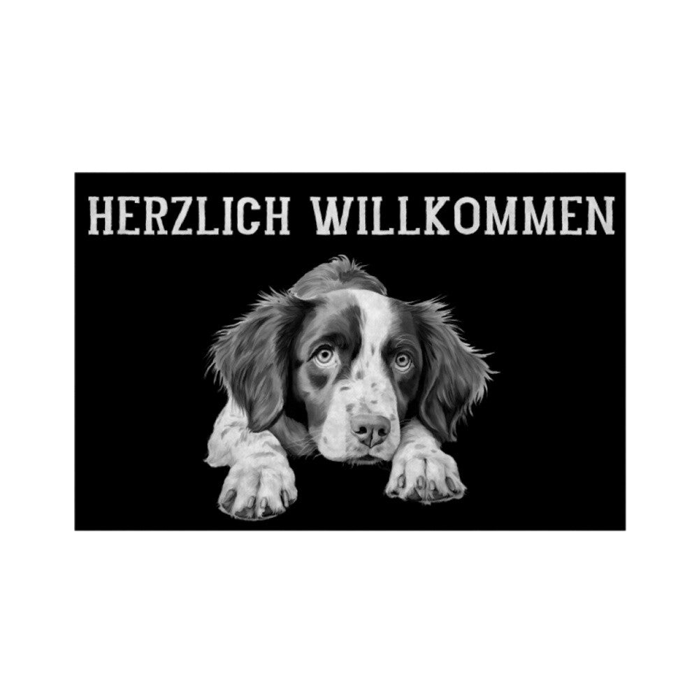 Fußmatte "Brittany Spaniel - Herzlich Willkommen" Weiß – hunde-shirt.de