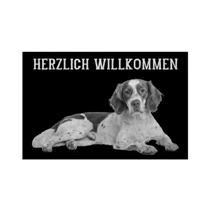 Fußmatte "Brittany Spaniel - Herzlich Willkommen II" Weiß – hunde-shirt.de