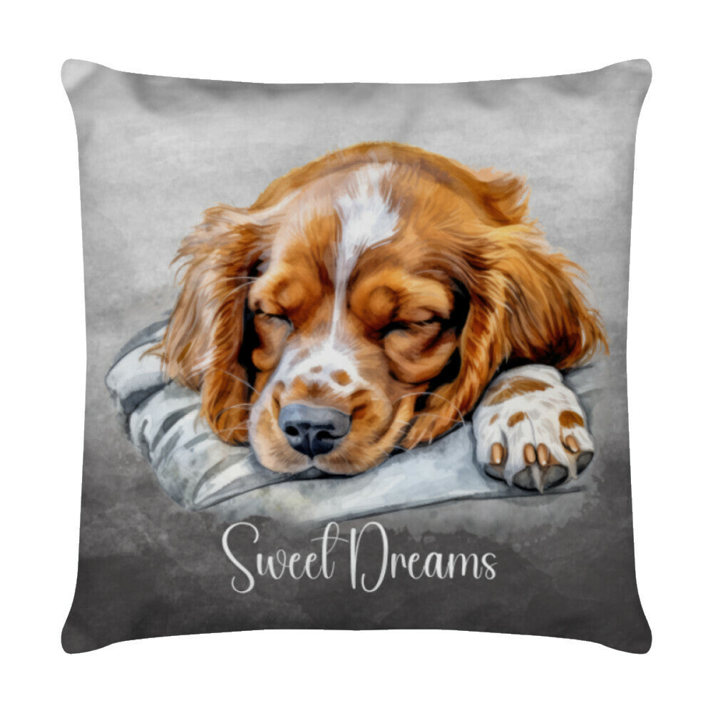 Kissen "Brittany Spaniel - Sweet Dreams" Weiß – hunde-shirt.de