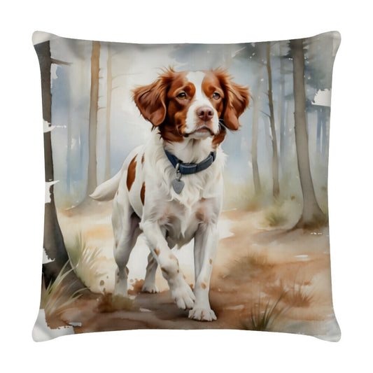 Kissen "Brittany Spaniel - Waldspaziergang" Weiß – hunde-shirt.de