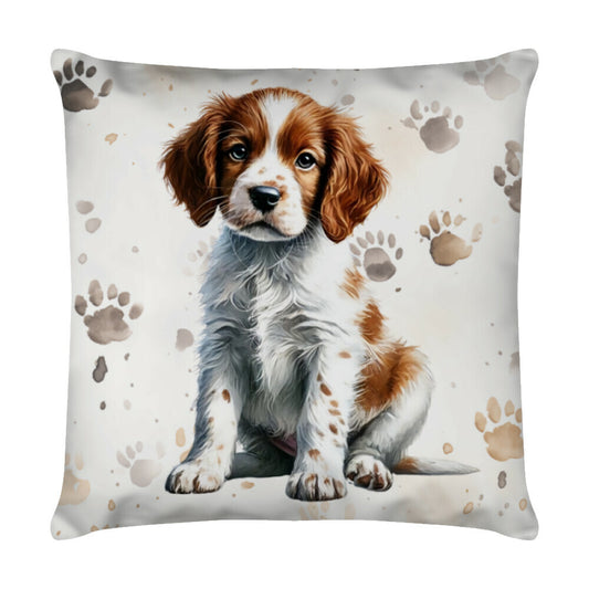 Kissen "Brittany Spaniel - Puppy Paws" Weiß – hunde-shirt.de