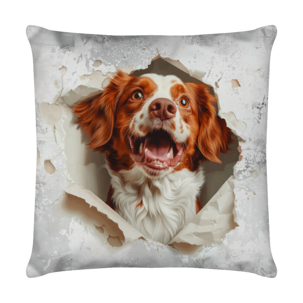 Kissen "Brittany Spaniel - Look" Weiß – hunde-shirt.de