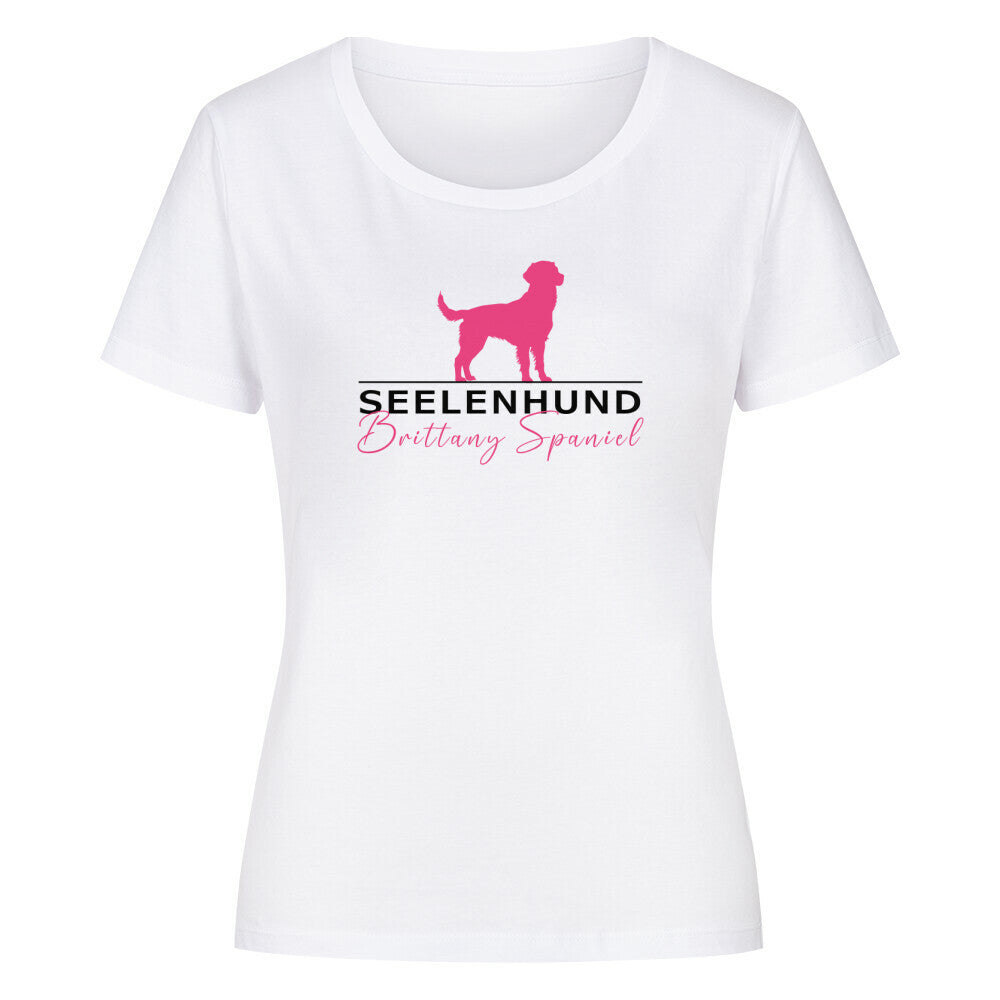 Premium Organic Damen-Shirt "Brittany Spaniel - Seelenhund" Weiß – hunde-shirt.de